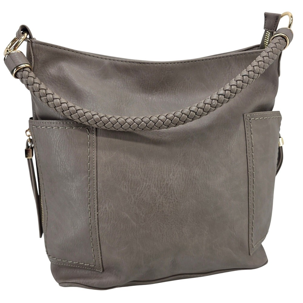Miztique‎ Hobo Shoulder Bag Taupe Faux Leather Braided Minimalist Boho Neutral